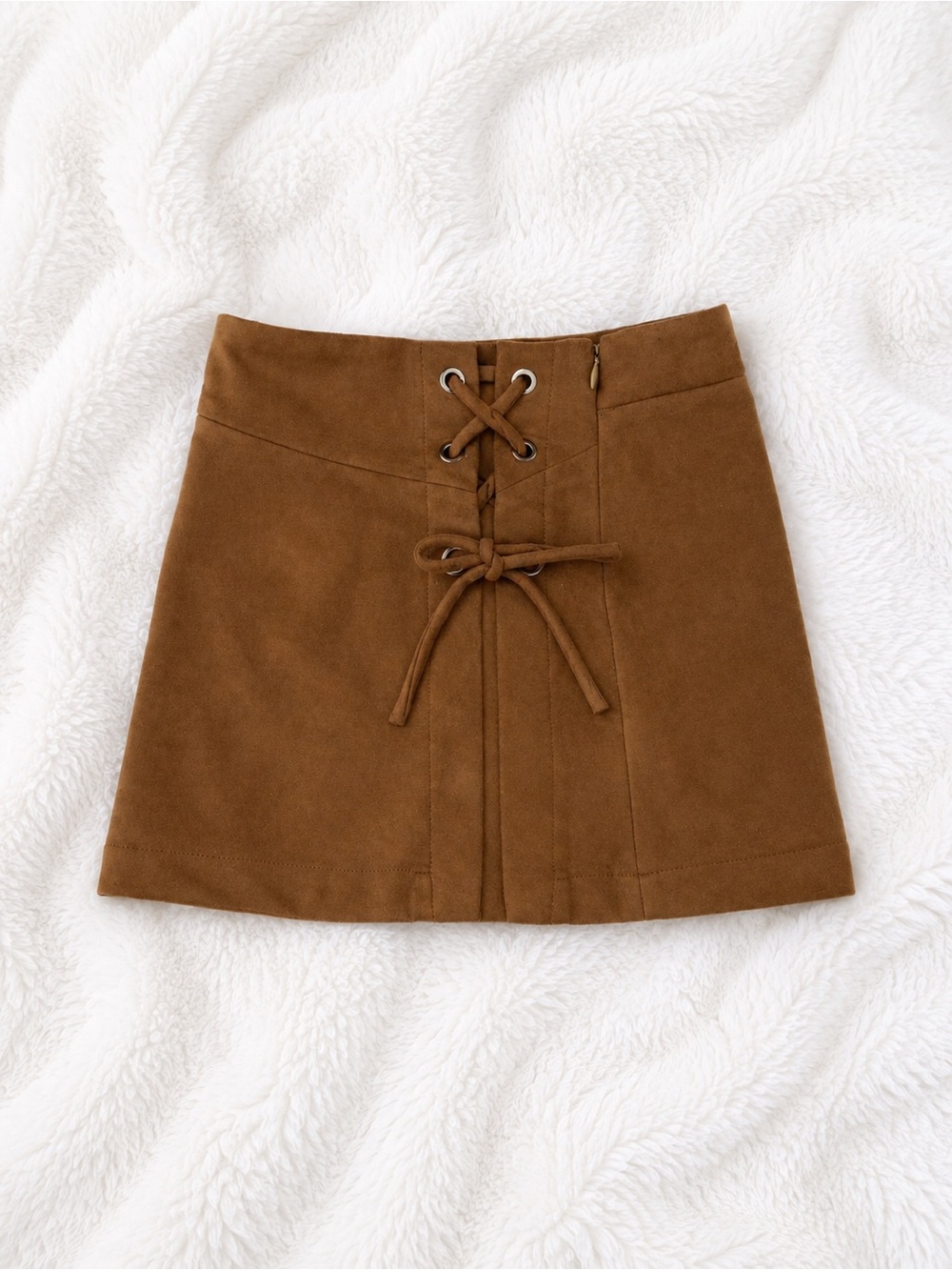 Zara Girls Brown Faux Suede Lace-Up Mini Skirt Size 9
